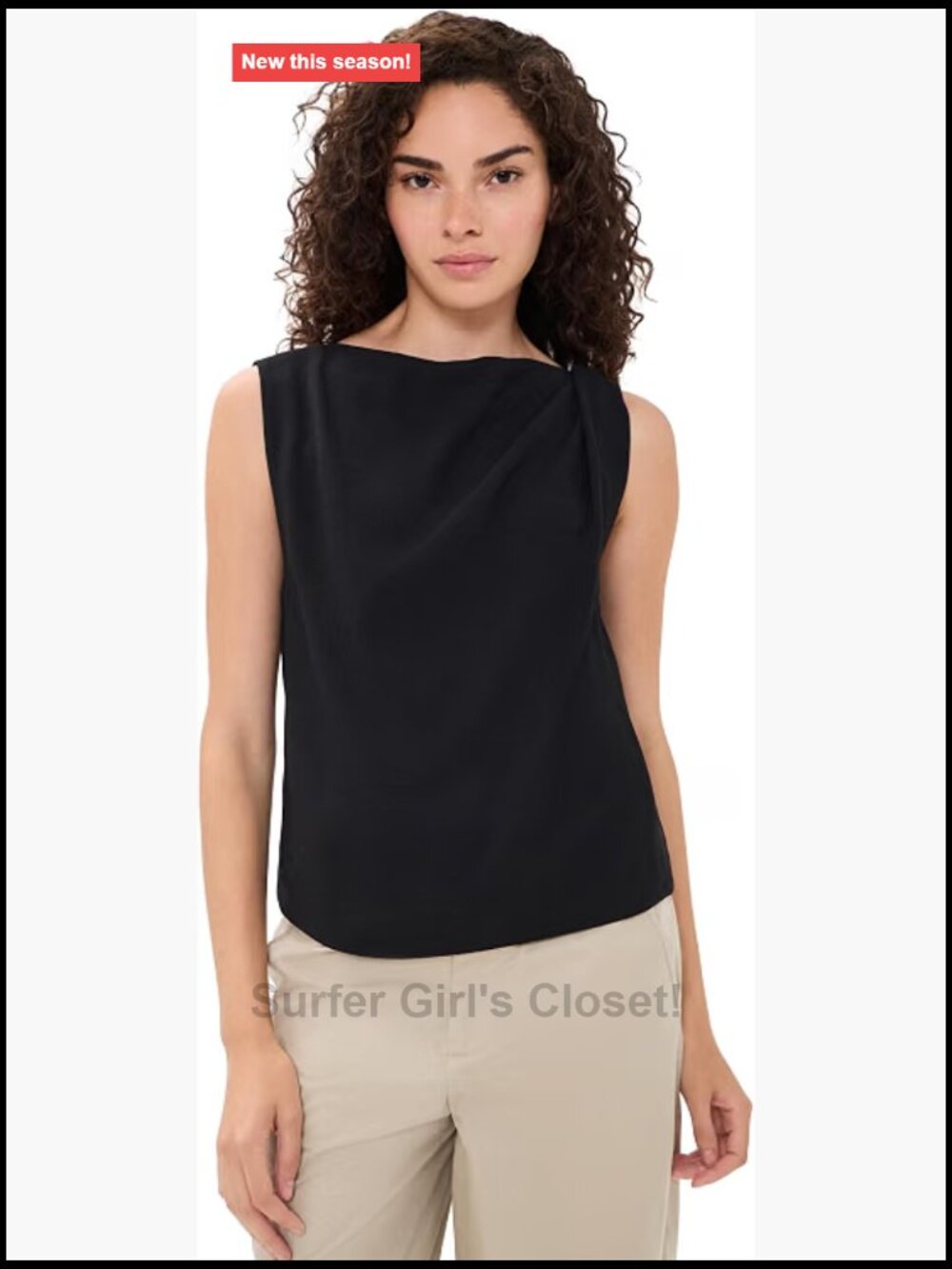 Vince Draped Shoulder Sleeveless Tank Top, Relaxed Fit Crew Neck